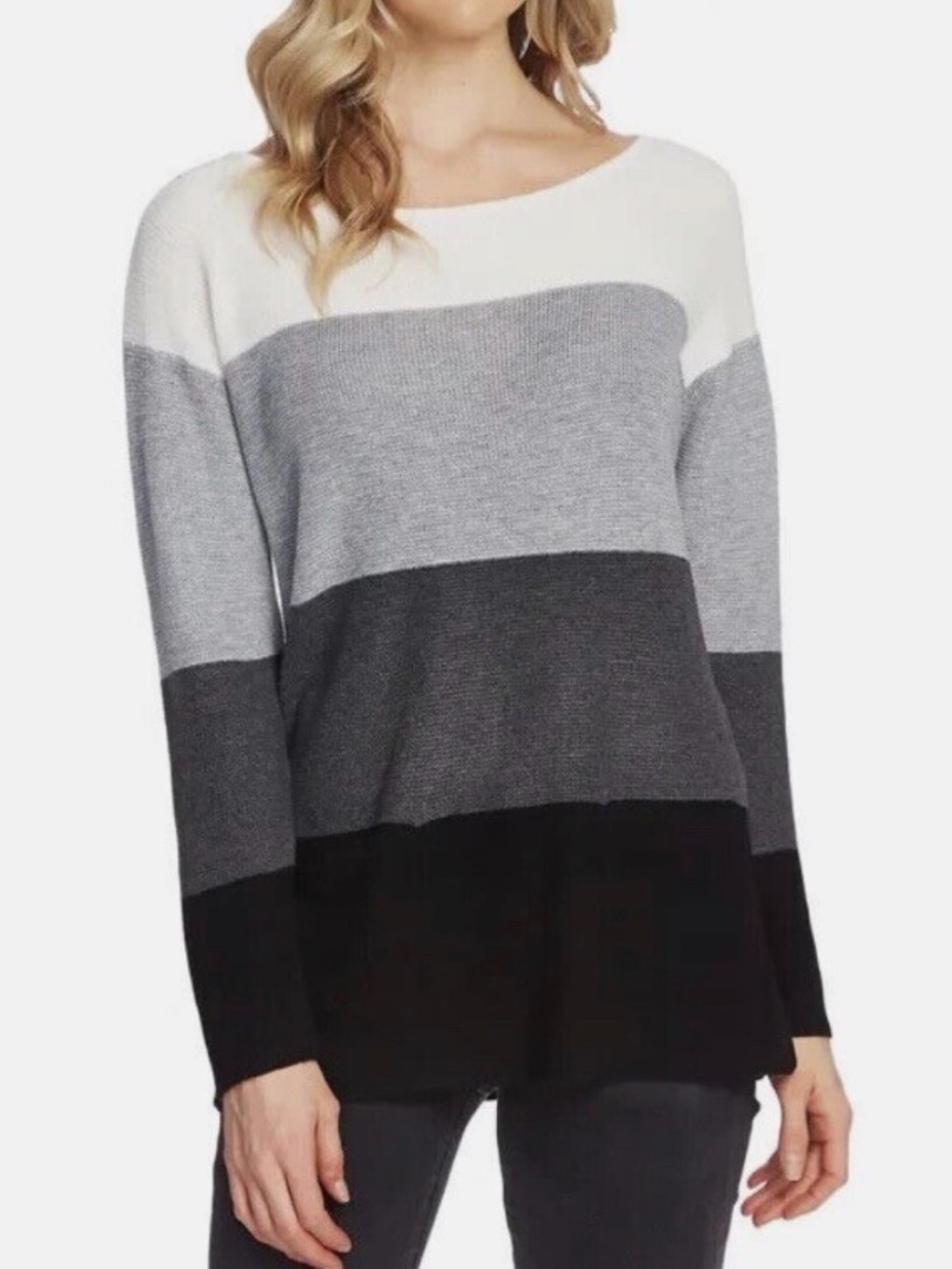 Vince Camuto Colorblock Sweater Women’s Size Medium Gray Black White Knit Top